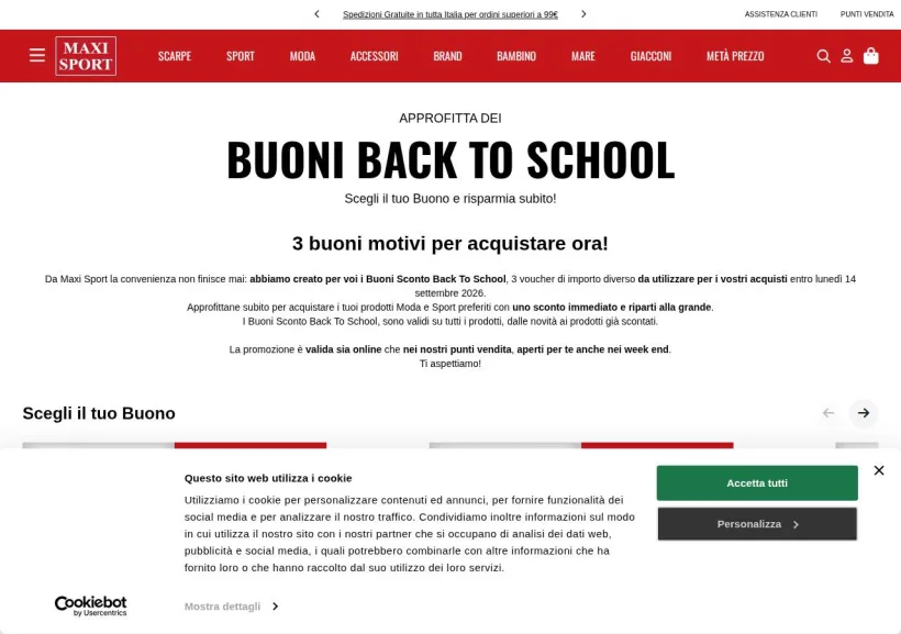Schermata della pagina offerta di Maxi Sport