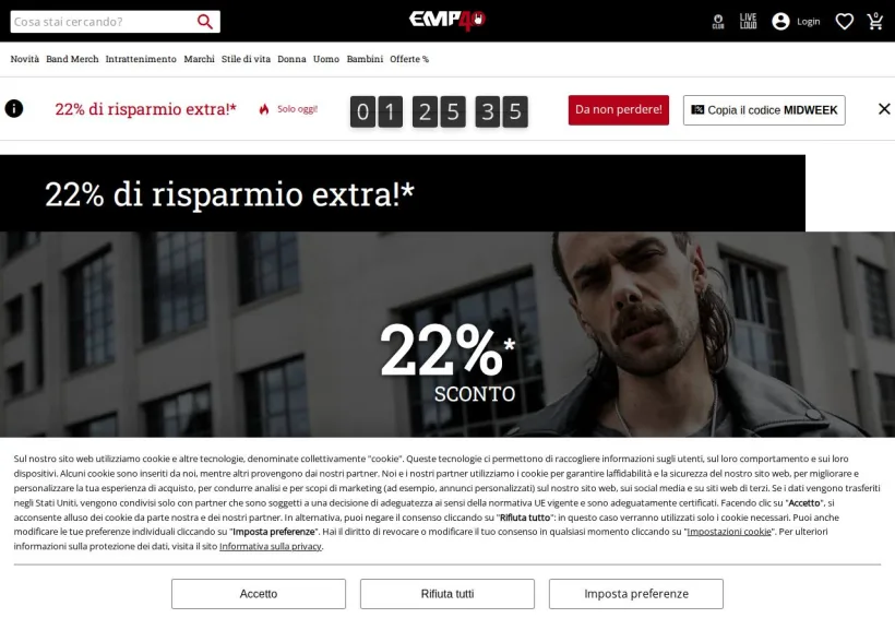 Schermata della pagina offerta di EMP Italia