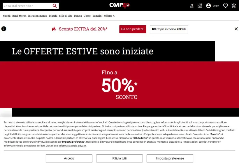 Schermata della pagina offerta di EMP Italia