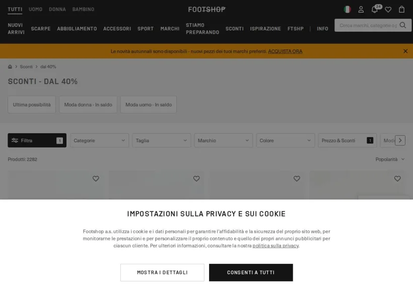 Schermata della pagina offerta di Footshop