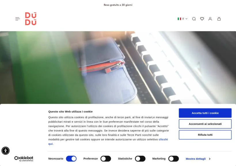 Schermata della pagina offerta di DuDuBags