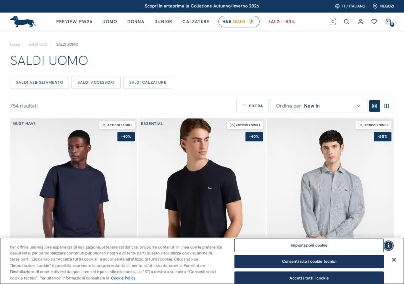 Schermata della pagina offerta di Harmont & Blaine