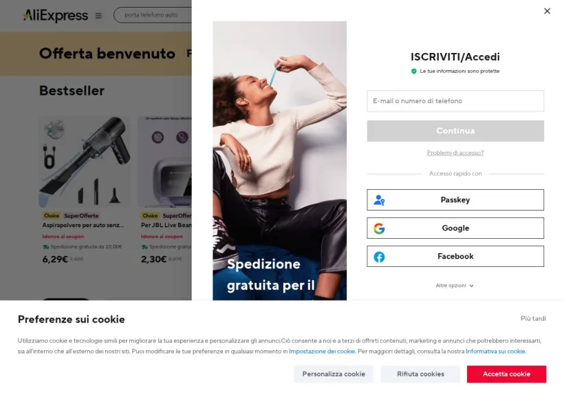 Schermata della pagina offerta di AliExpress