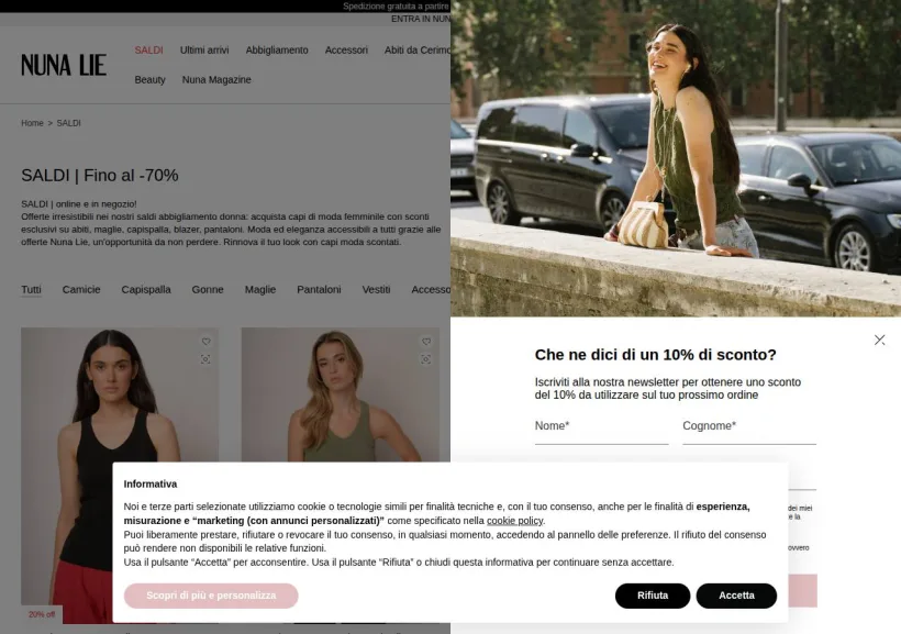 Schermata della pagina offerta di Nuna Lie
