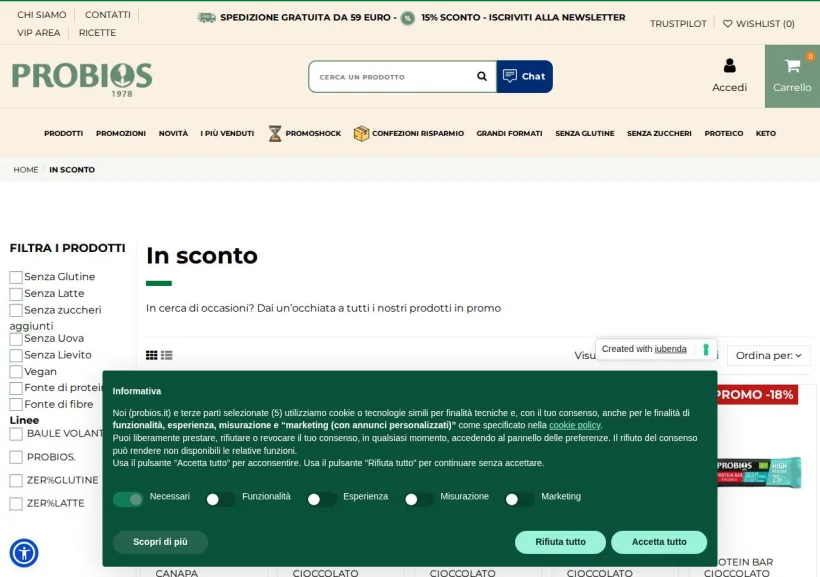 Schermata della pagina offerta di Probios
