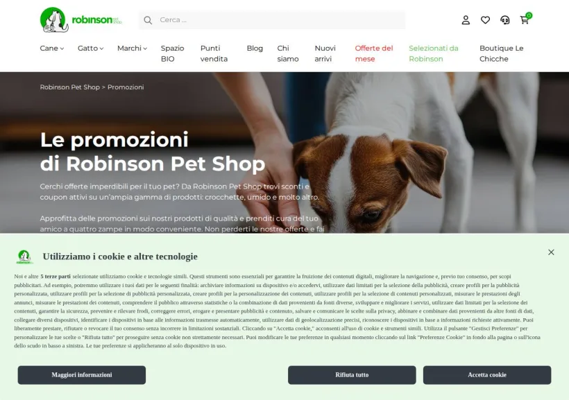 Schermata della pagina offerta di Robinson Pet Shop