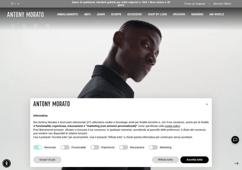 Schermata della pagina offerta di Antony Morato