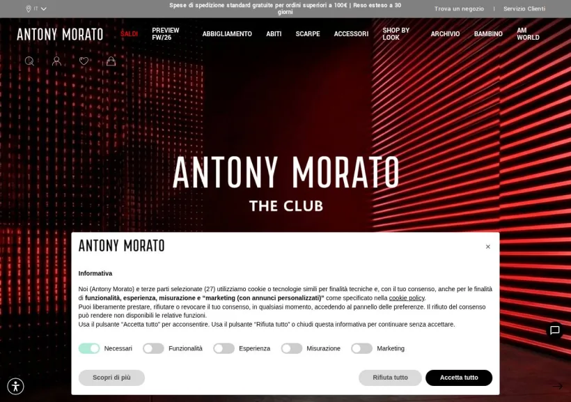 Schermata della pagina offerta di Antony Morato