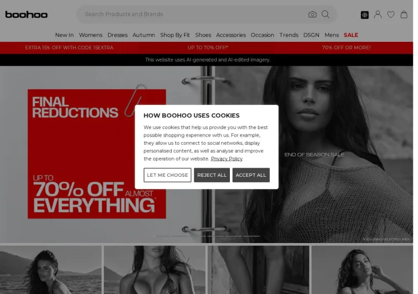Schermata della pagina offerta di Boohoo