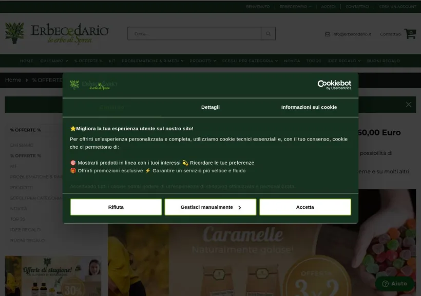 Schermata della pagina offerta di Erbecedario
