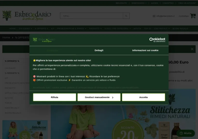 Schermata della pagina offerta di Erbecedario