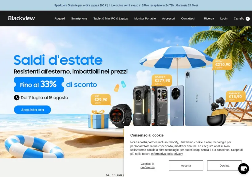 Schermata della pagina offerta di Blackview