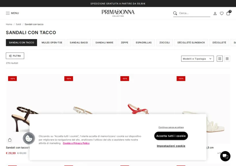 Schermata della pagina offerta di Primadonna 