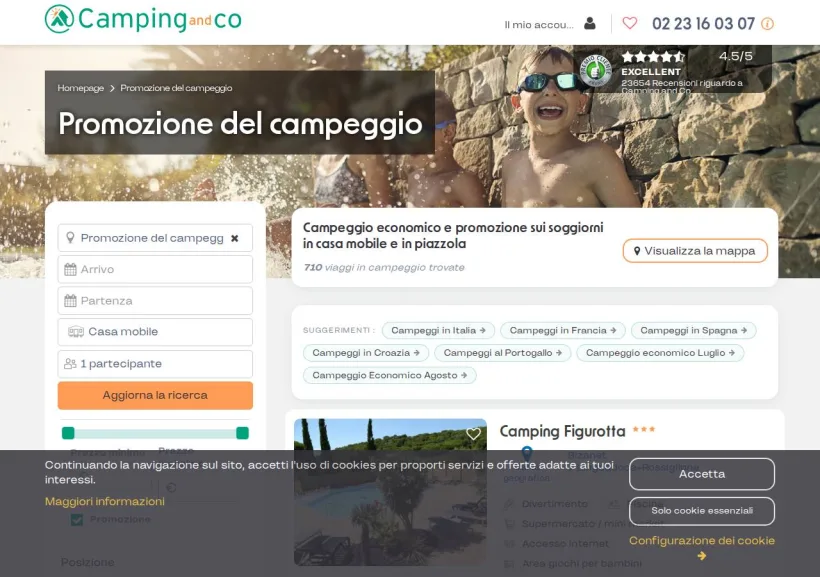 Schermata della pagina offerta di Camping and Co