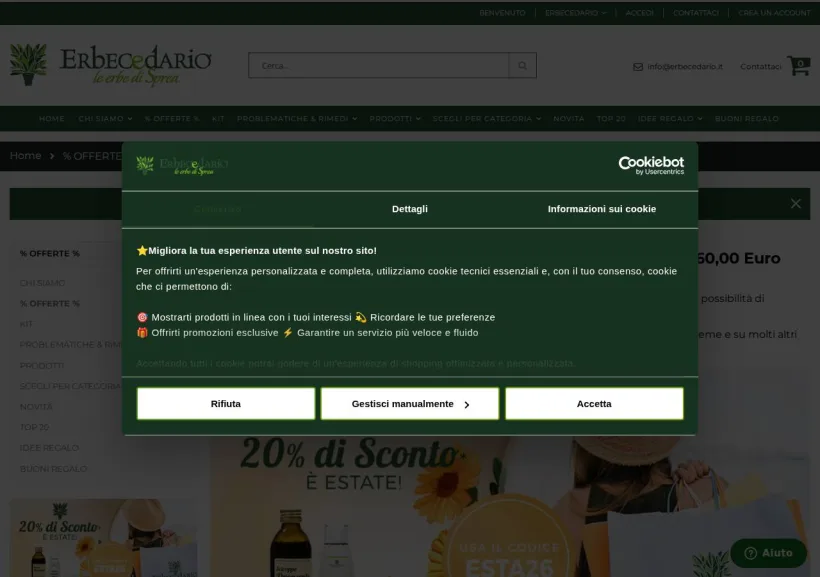 Schermata della pagina offerta di Erbecedario