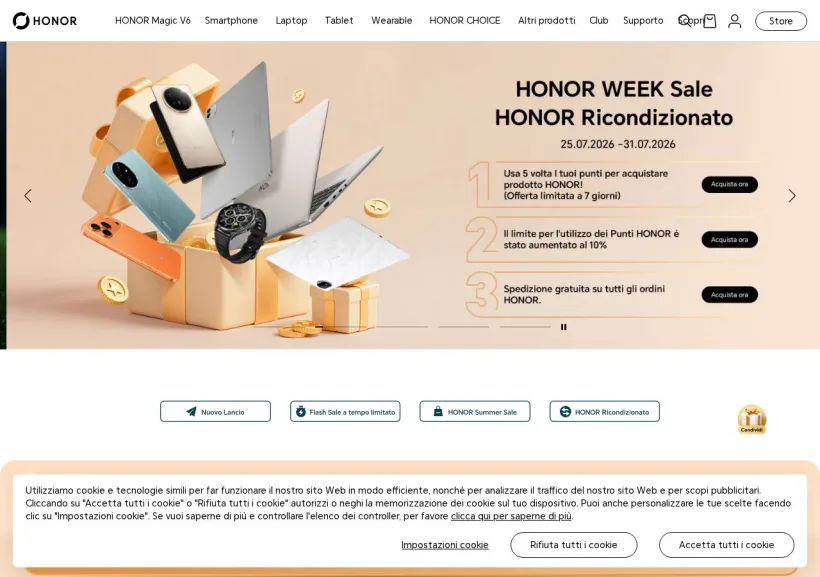Schermata della pagina offerta di Honor 