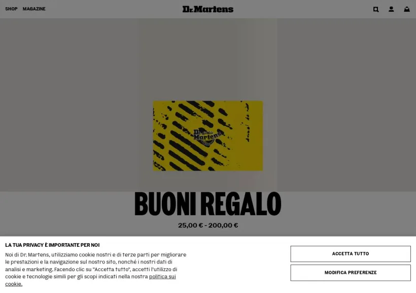 Schermata della pagina offerta di Dr Martens