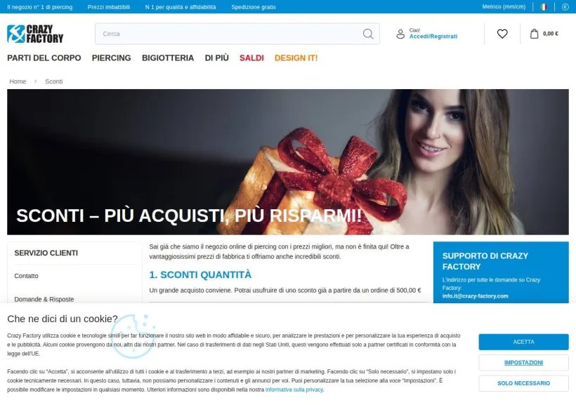 Schermata della pagina offerta di Crazy Factory