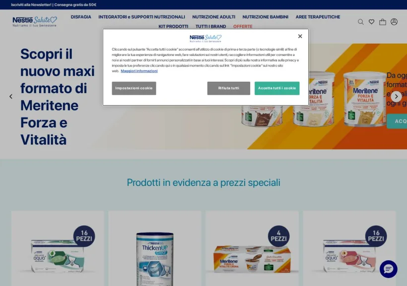 Schermata della pagina offerta di Nestlè Salute