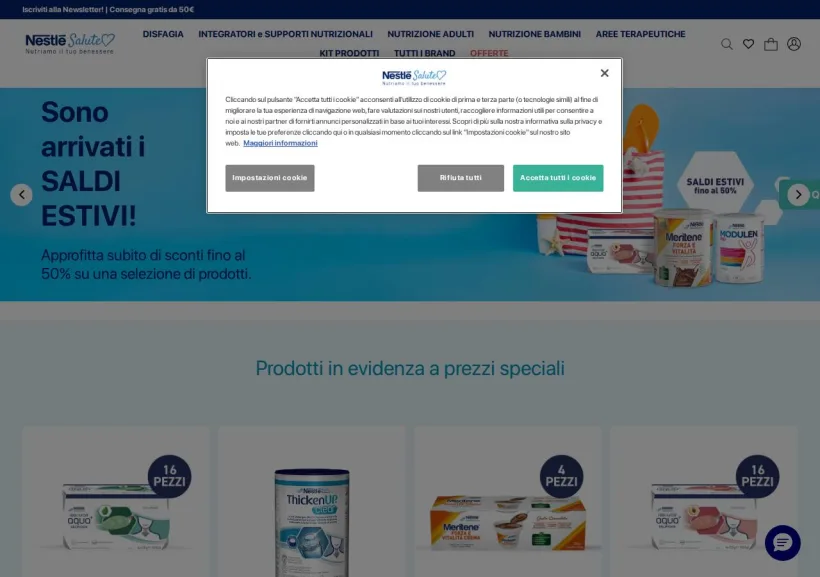 Schermata della pagina offerta di Nestlè Salute