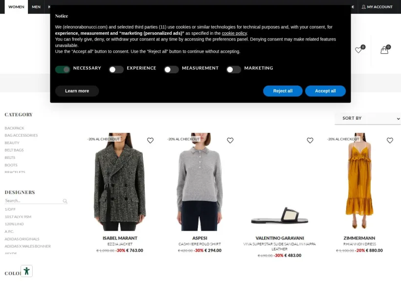 Schermata della pagina offerta di Eleonora Bonucci