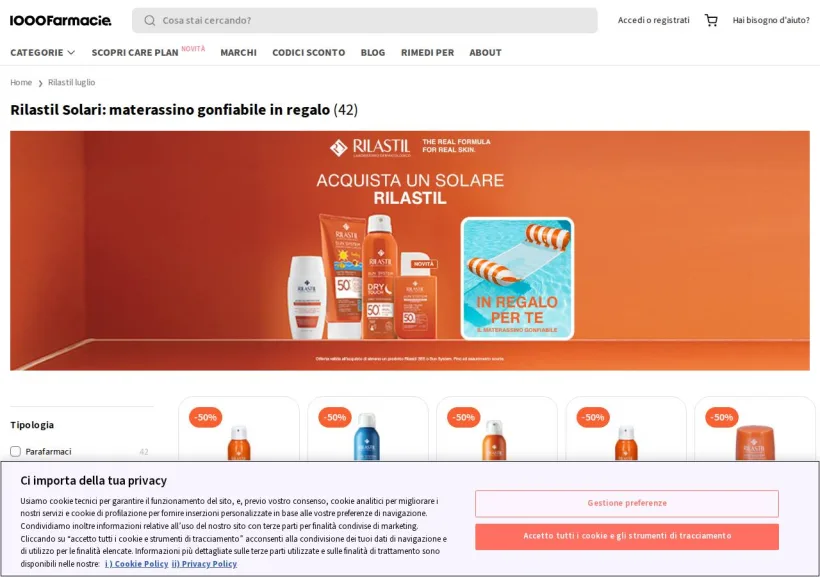 Schermata della pagina offerta di 1000Farmacie