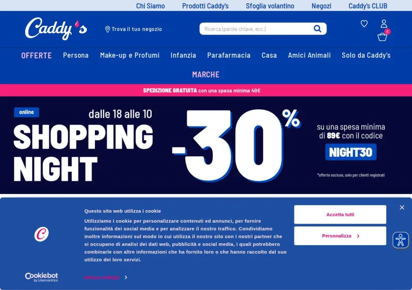 Schermata della pagina offerta di Caddy's