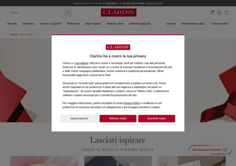 Schermata della pagina offerta di Clarins