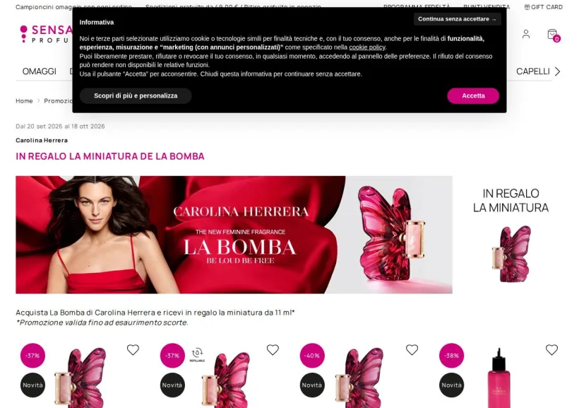 Schermata della pagina offerta di SensationProfumerie