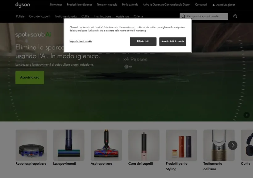 Schermata della pagina offerta di Dyson