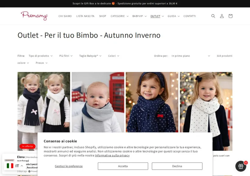Schermata della pagina offerta di Premamy