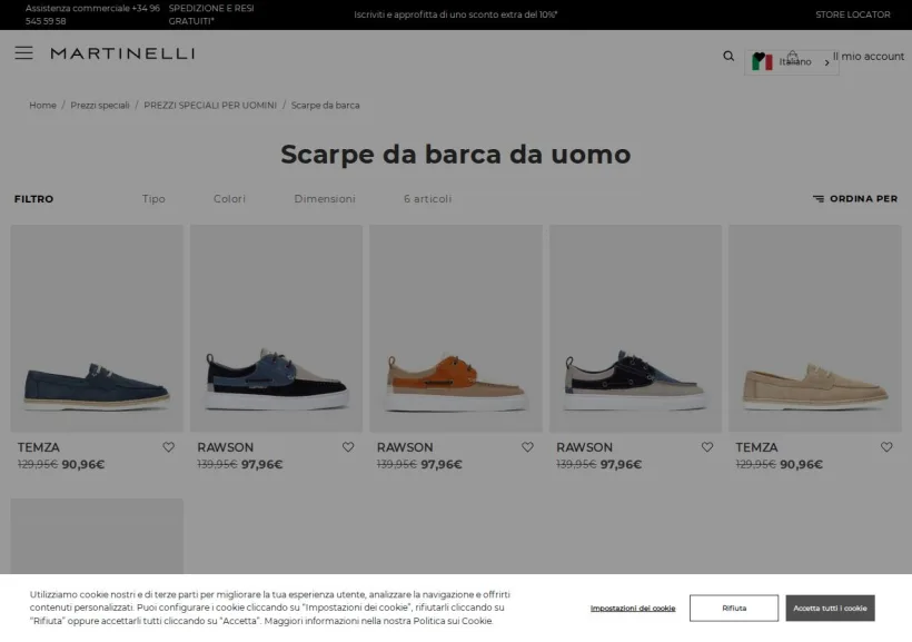 Schermata della pagina offerta di Martinelli