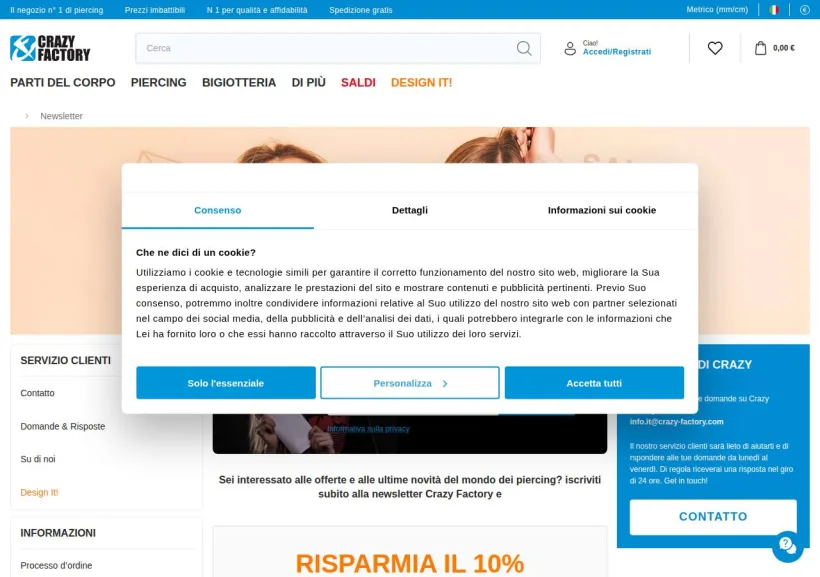 Schermata della pagina offerta di Crazy Factory