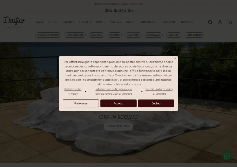 Schermata della pagina offerta di Dalfilo