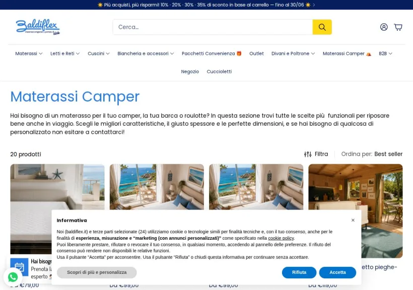 Schermata della pagina offerta di Baldiflex