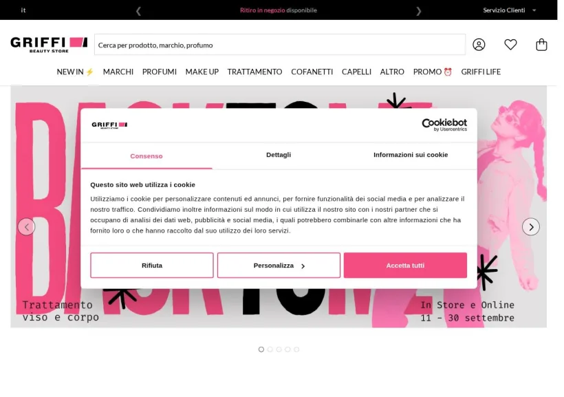 Schermata della pagina offerta di Griffi