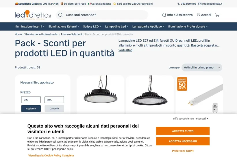 Schermata della pagina offerta di LEDdiretto