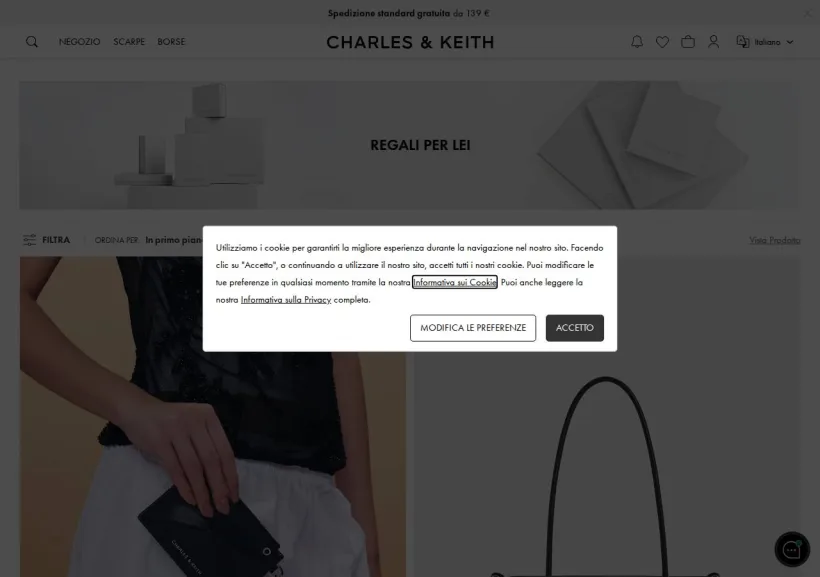 Schermata della pagina offerta di Charles & Keith