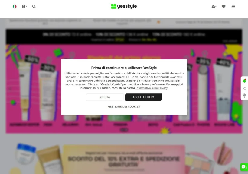 Schermata della pagina offerta di YesStyle