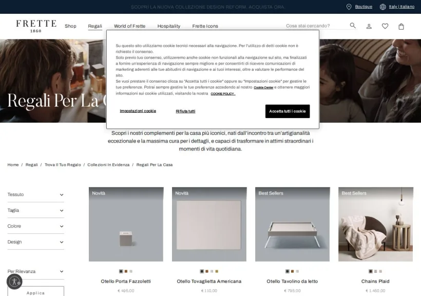Schermata della pagina offerta di Frette