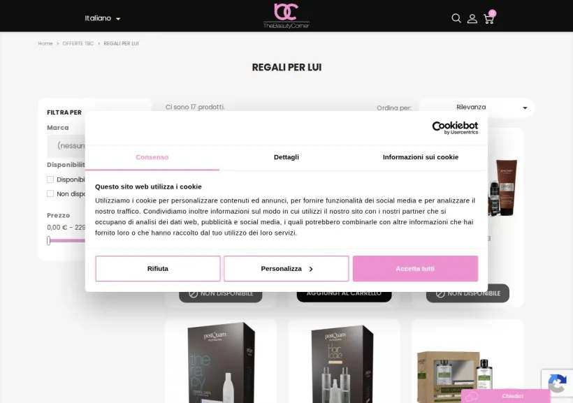 Schermata della pagina offerta di The Beauty Corner