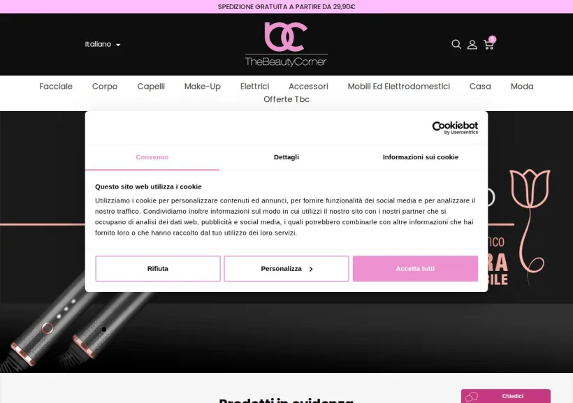 Schermata della pagina offerta di The Beauty Corner