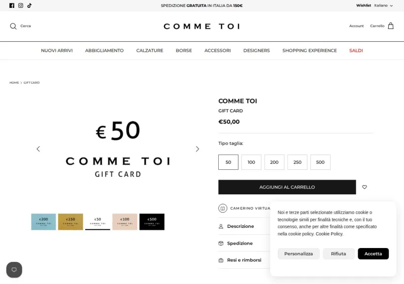 Schermata della pagina offerta di Comme Toi