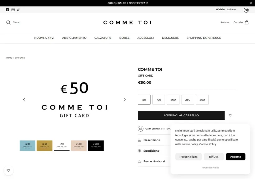 Schermata della pagina offerta di Comme Toi
