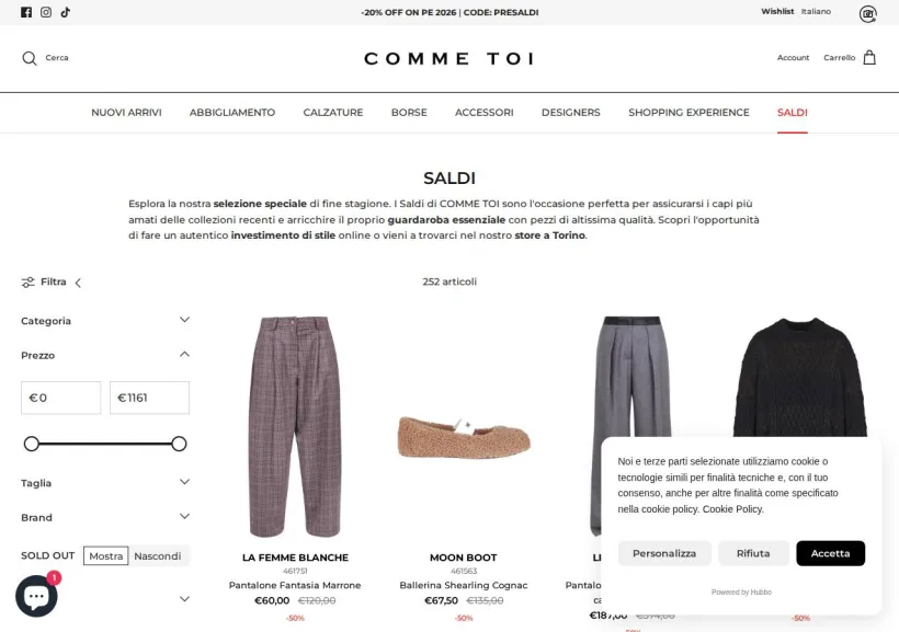 Schermata della pagina offerta di Comme Toi
