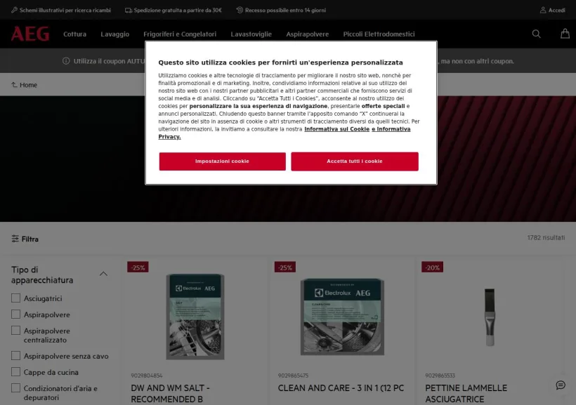 Schermata della pagina offerta di AEG