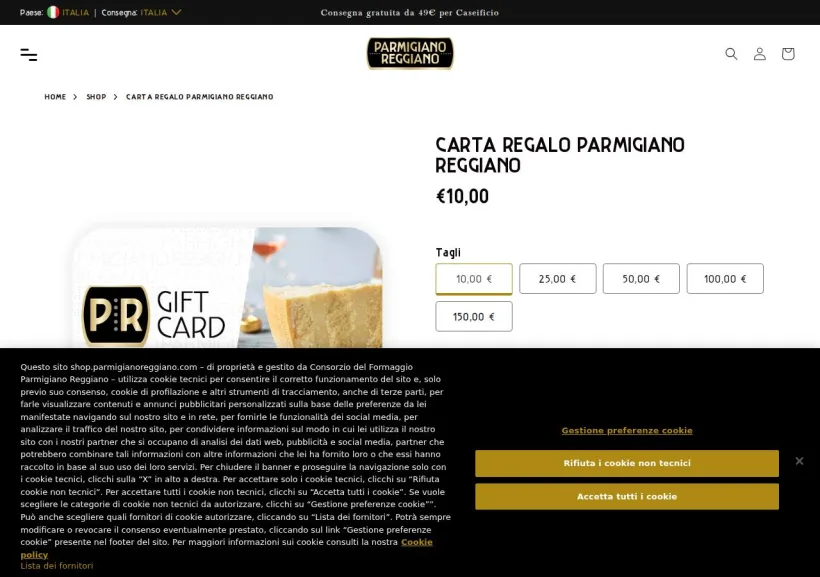 Schermata della pagina offerta di Parmigiano Reggiano