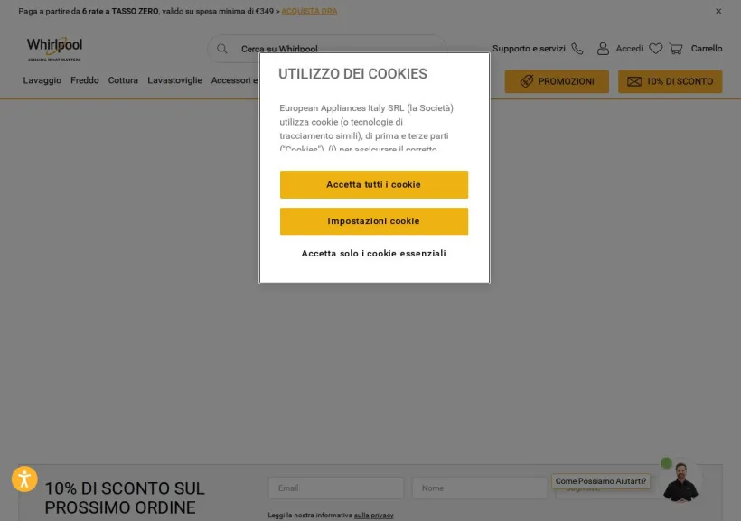 Schermata della pagina offerta di Whirlpool