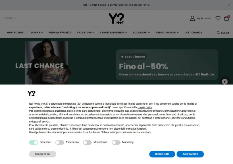 Schermata della pagina offerta di YNot
