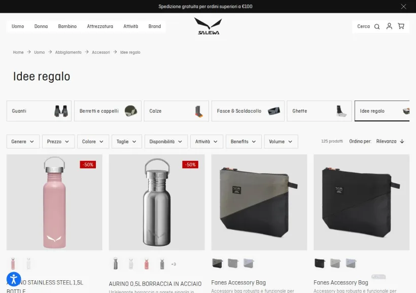 Schermata della pagina offerta di Salewa